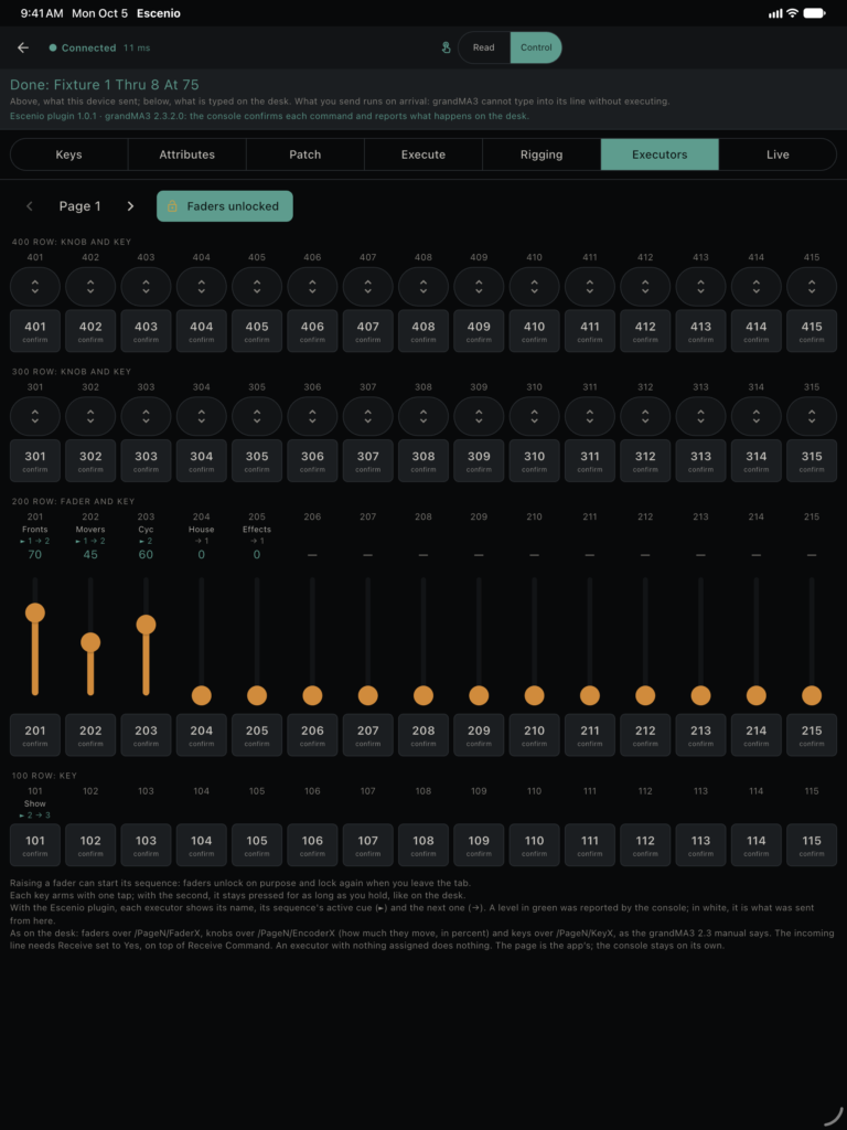 grandMA3 · executors and faders · iPad