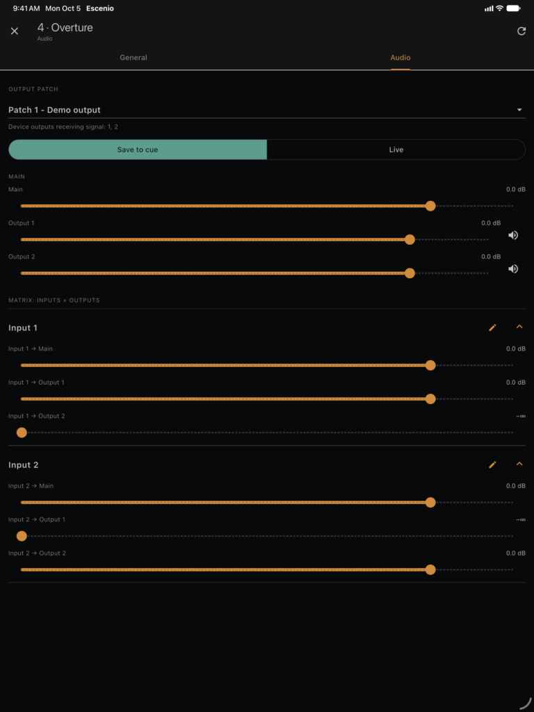 QLab Editing · audio patch and matrix · iPad